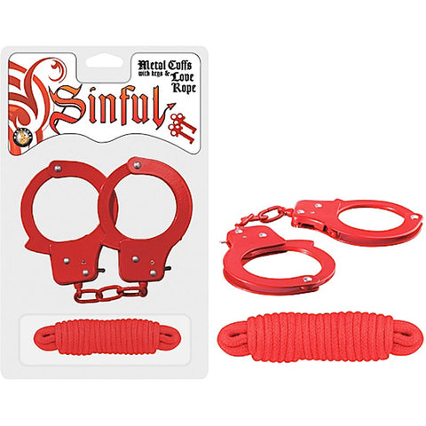 Sinful Cuffs W/Keys & Love Rope (Red)
