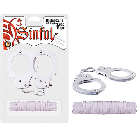 Sinful Cuffs W/Keys &Love Rope (White)