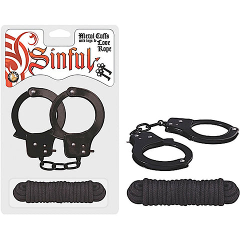 Sinful Cuffs W/Keys &Love Rope (Black)