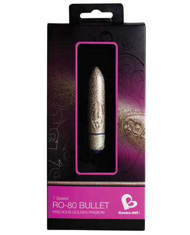Rocks Off Precious Golden Passion Colored RO-80 mm Bullet - 7 Speed Gold